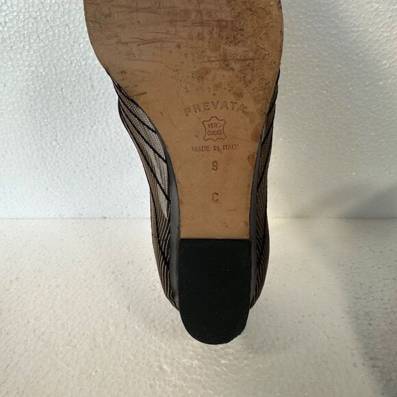 Prevata Mesh Womens 9 Shoes Black Gold Slip On Made in Italy 1-1/4 Platform Heel - Picture 11 of 11